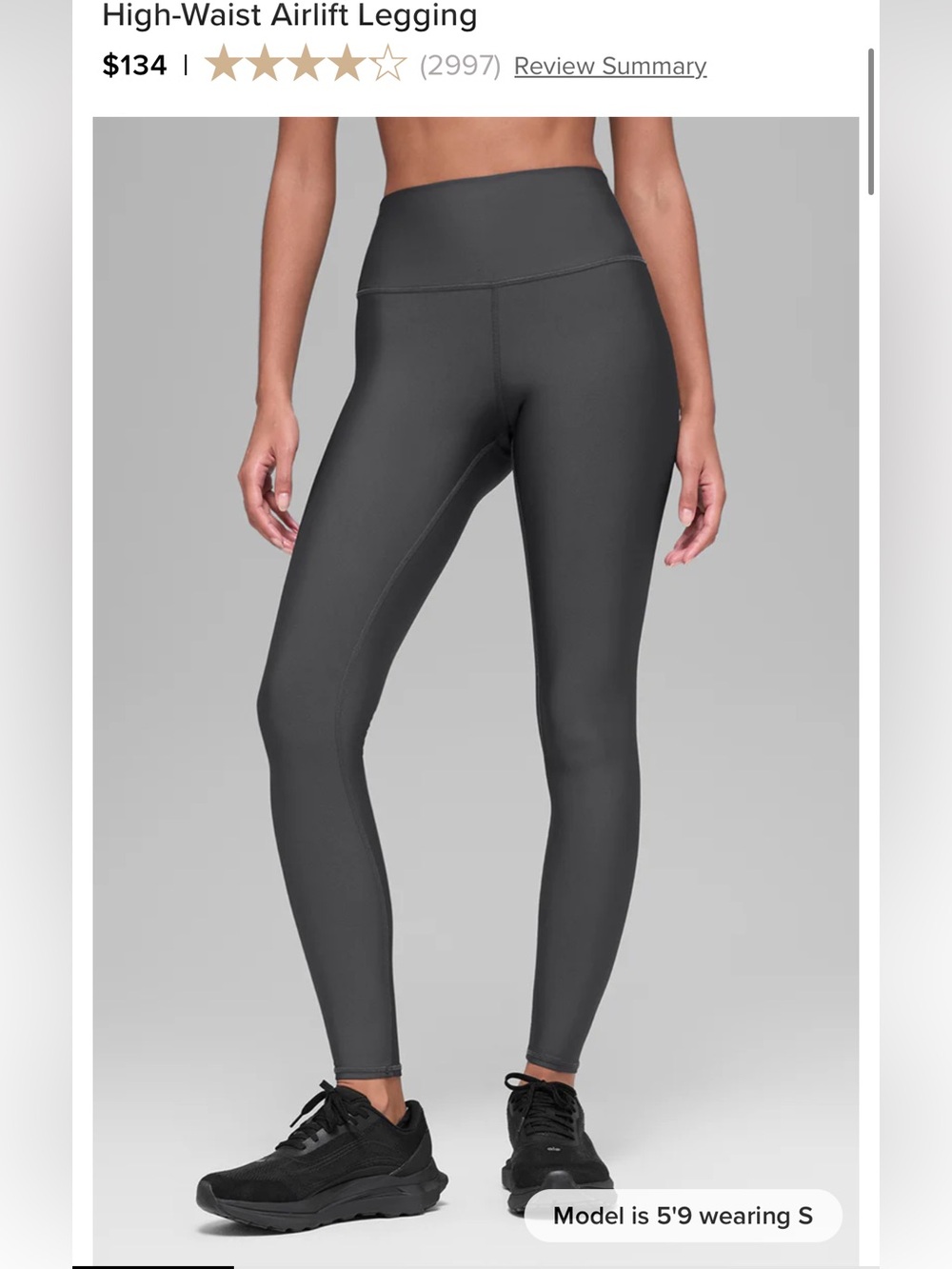 NWT Alo Yoga Airlift Anthracite Stone Gray 28” Full Length High Rise Leggings XS